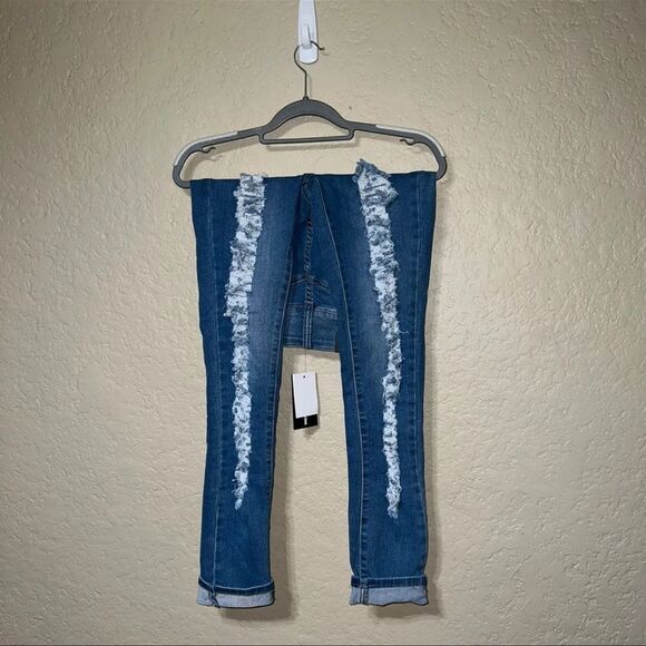 NWT Fashion Nova High Waisted Demi Skinny Jeans Sz 7 - color blue - Picture 10 of 12